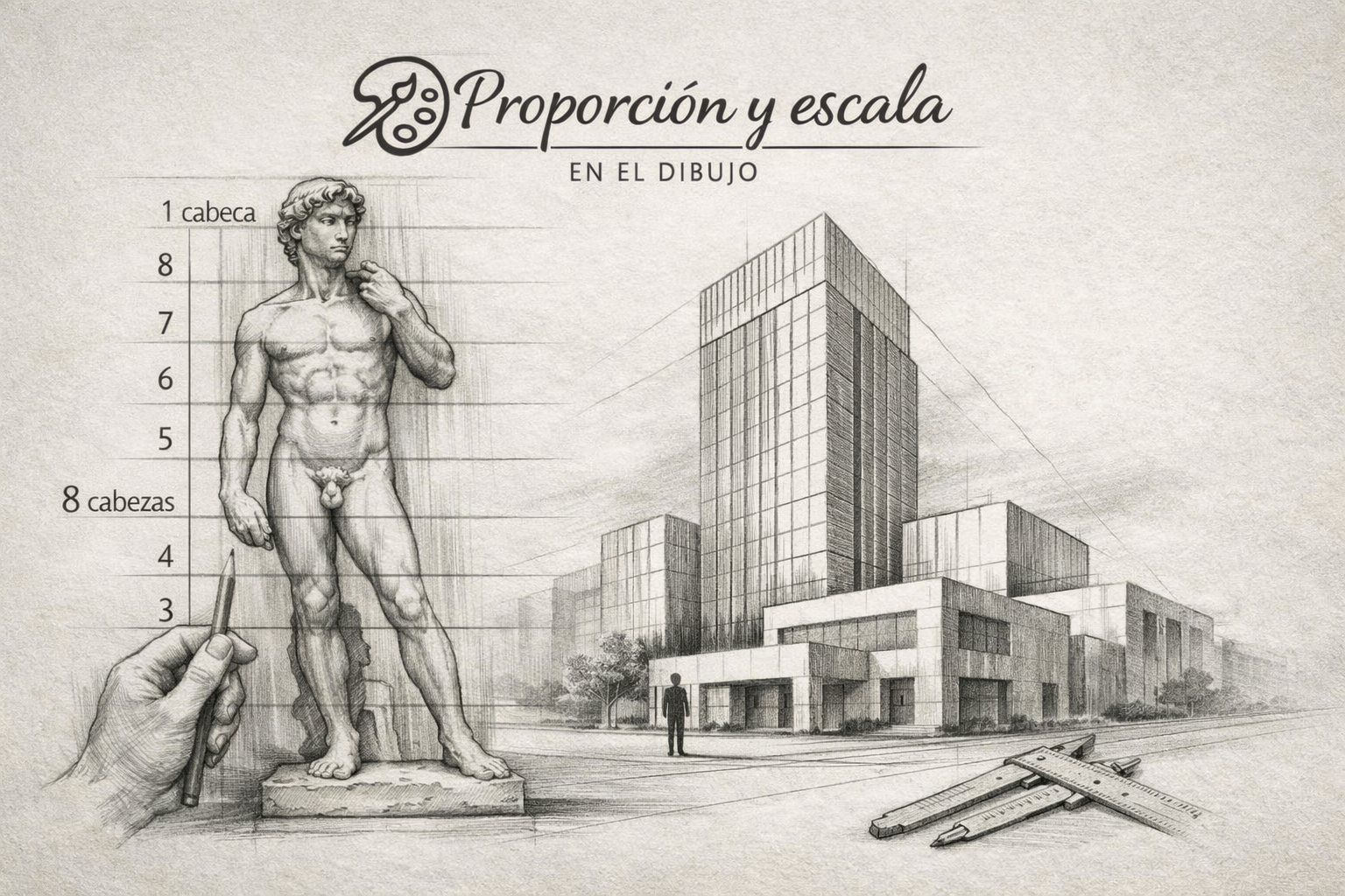 Ilustración de la lección proporción y escala en el dibujo